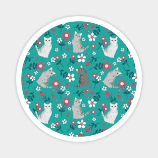 Elegant American Shorthair Cat and Flowers - Teal Magnet